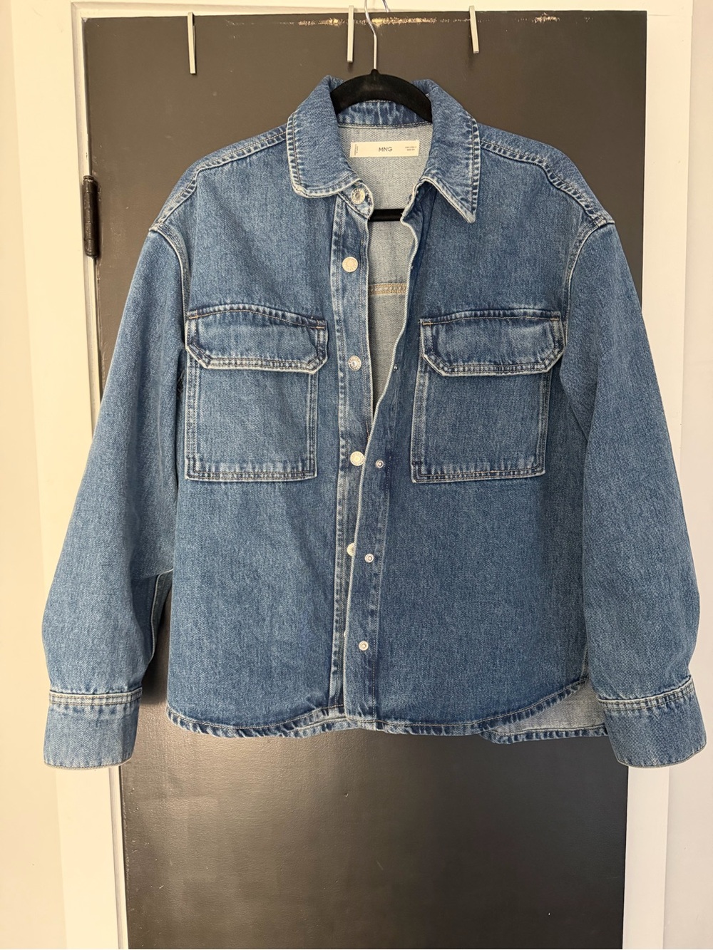 Mango Light Blue Denim Shacket with Chest Pockets